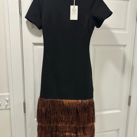 Chic Black and Brown Fringe Midi Dress - Picture 3 of 6